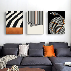 現代簡約客廳裝飾畫黑白灰抽象線條極簡風格掛畫橙色餐廳晶瓷壁畫