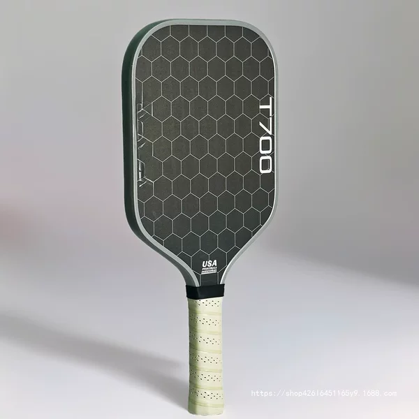 T700 carbon fiber pickleball paddle, carbon friction surface, polymer honeycomb core, enhanced power, spin