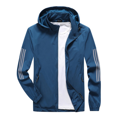 2022夹克男士春秋季运动休闲风衣三条杠大码可脱卸帽潮流外套上衣|ms