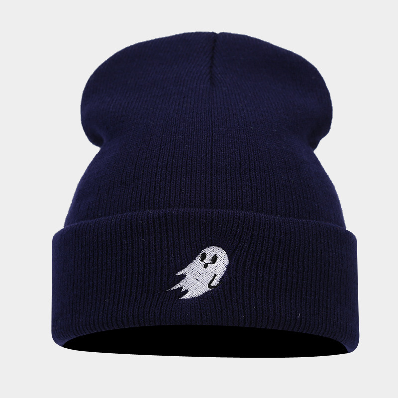 Amazon Venta caliente fantasma bordado Halloween hombres y mujeres sombrero de punto Otoño e Invierno moda de la calle sombrero frío moda caliente