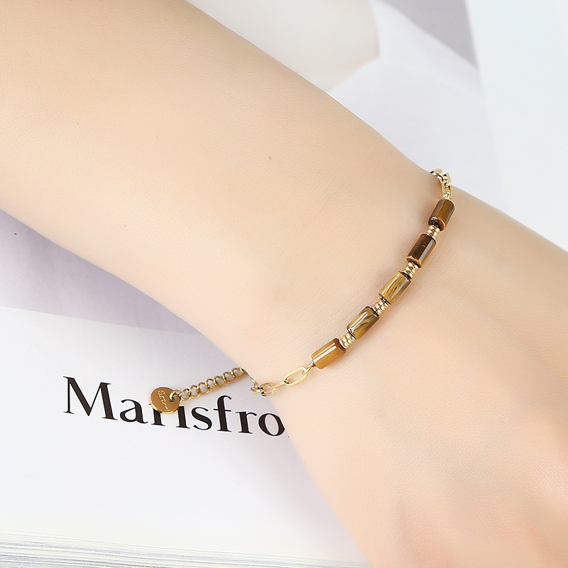 Ins Style Geometric Stainless Steel Natural Stone Plating 18k Gold Plated Bracelets display picture 4