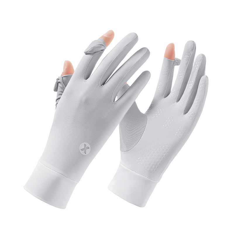 Guantes de seda de hielo delgados para mujeres de verano conduciendo al aire libre pantalla táctil de dedo completo guantes de protección solar ligeros y transpirables