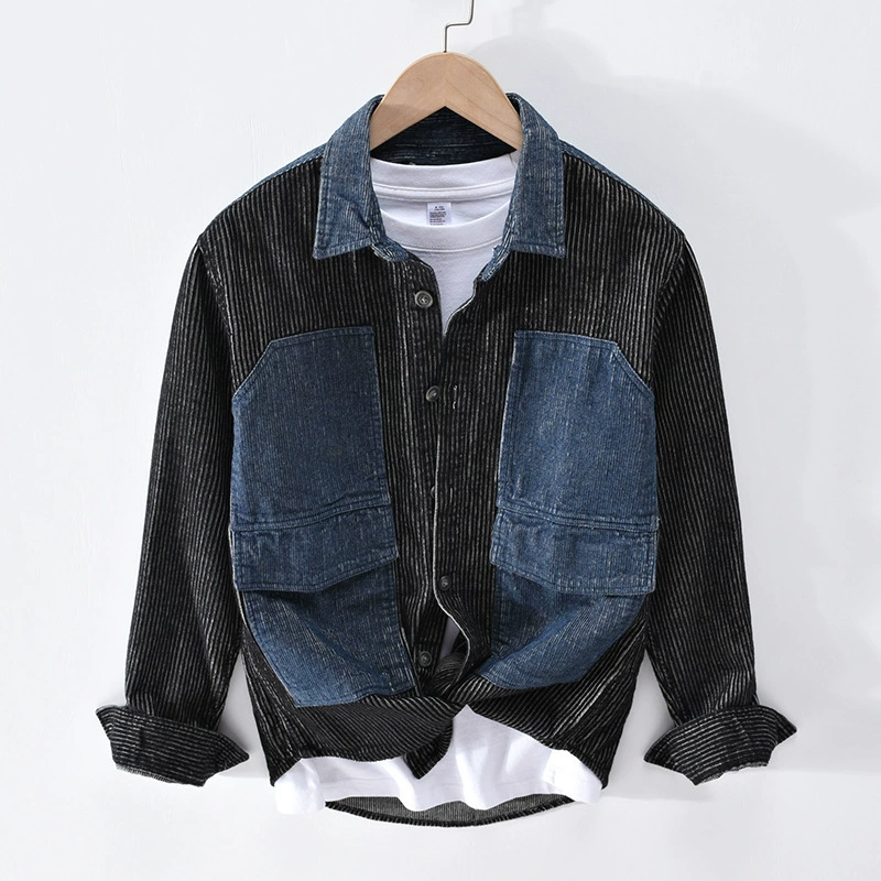 2046 Японский орелан вельветовая рубашка мужская осень-зима джинсовая стирка куртка модный цвет хлопчатобумажный топ мужской