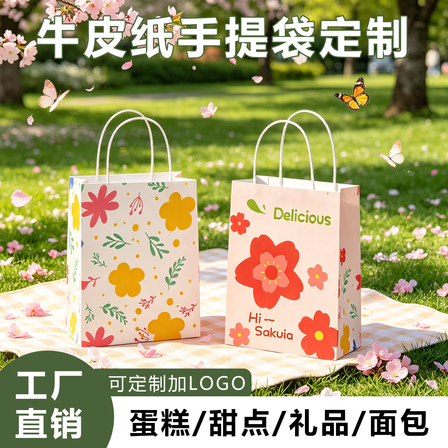 牛皮纸手提袋外卖打包袋定制奶茶服装店烘焙包装袋小礼品袋logo