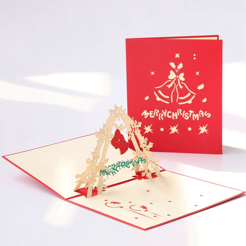 Christmas Bell Three-dimensional Greeting Card Handmade3 D Paper Carving Creative Blessing Message Small Card