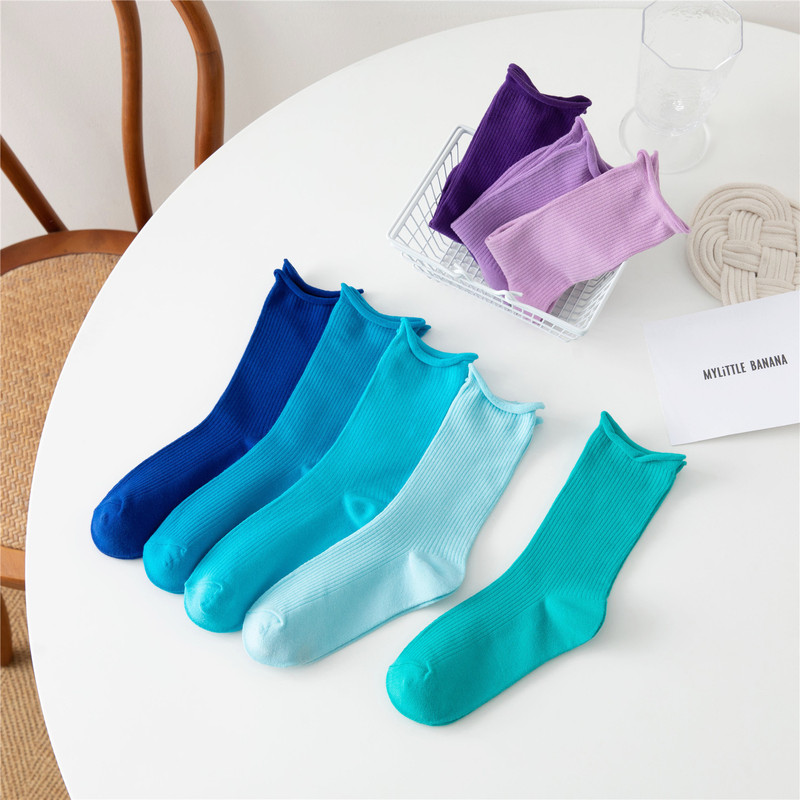 ins Tide Spring and Autumn White Mid-tube Socks Children's Summer Vertical Terms Solid Color Cotton Socks jk Girls Black Curled Stacks ins Tide Spring and Autumn White Mid-tube Socks Children's Summer Vertical Terms Solid Color Cotton Socks jk Girls Black Curled Stacks