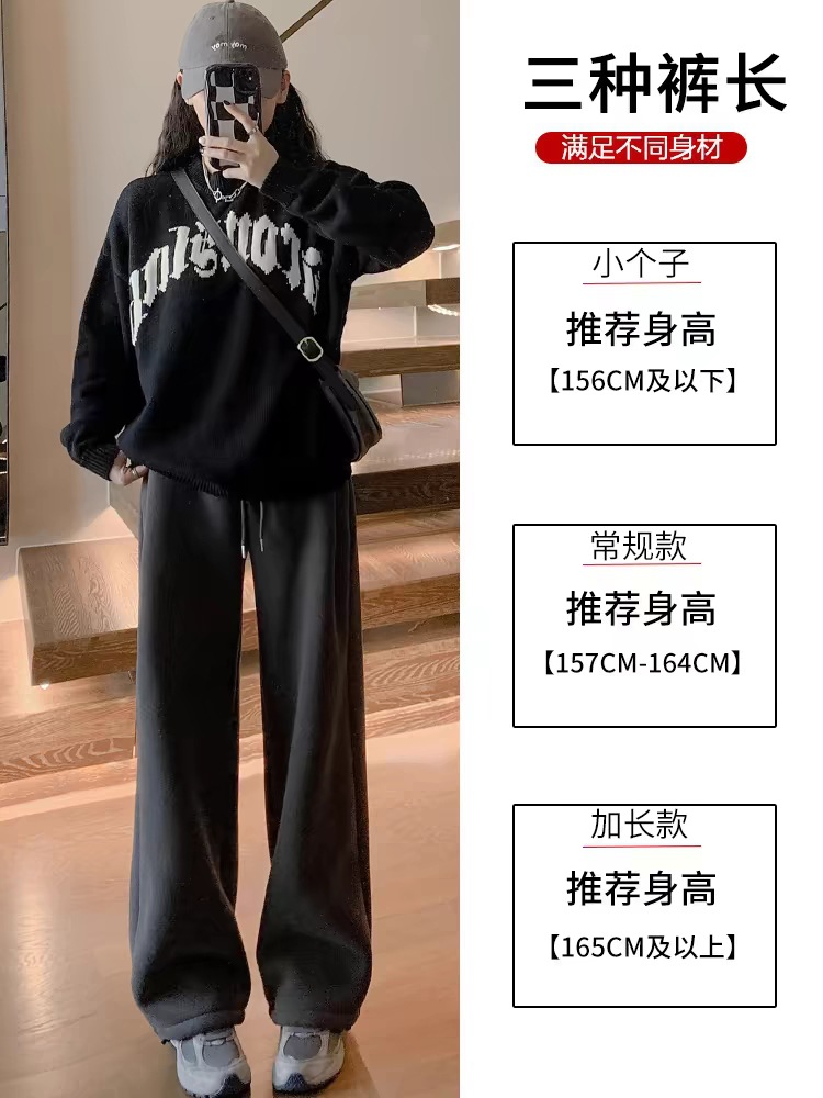 秋冬の女性用ホワイトグレーベルベットスウェットパンツ、ハイウエストワイドレッグルーズレギンススウェットパンツ、厚みのあるシェルパアウターコットンパンツ