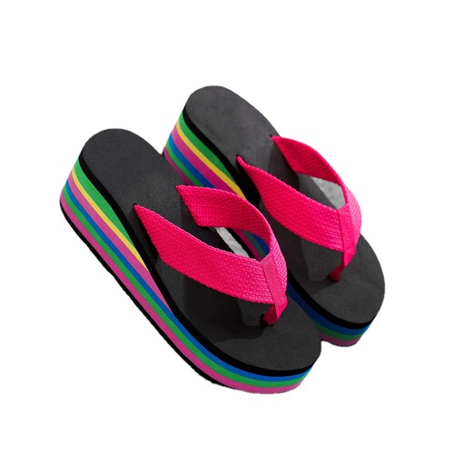 Slippers women's flip flops women's summer rainbow thick-soled sandals high heels internet celebrity colorful outer wear women's shoes casual beach