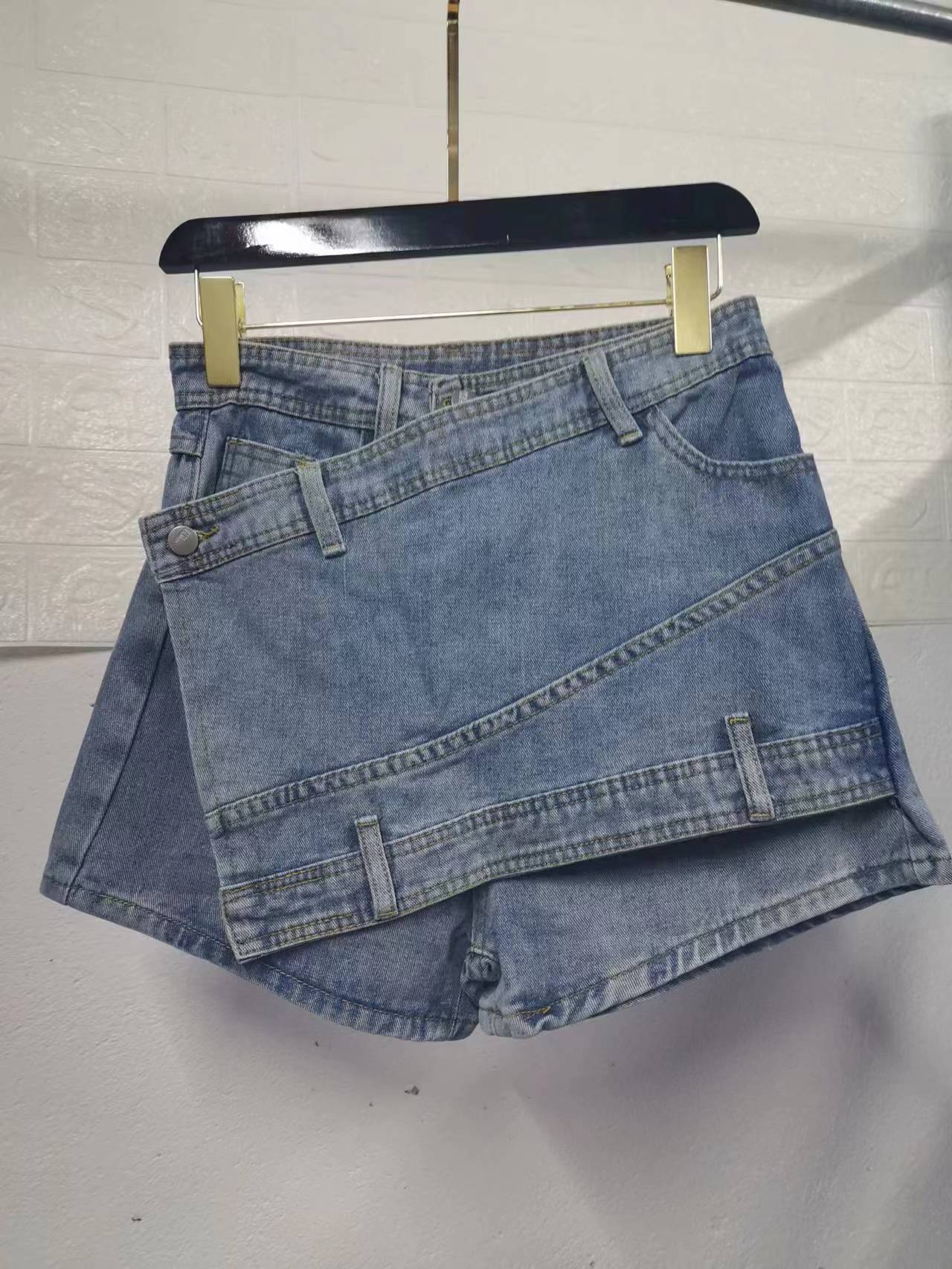 Women's High Waist A-line Denim Skort Summer Casual Wide Leg_voghion.com