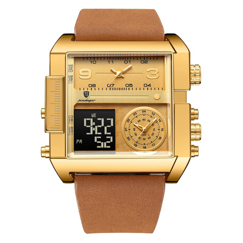 Reloj electrónico de marca suiza para Hombres Nuevo reloj de cuarzo electrónico de doble pantalla transmisión en vivo Comercio exterior popular entrega de una pieza