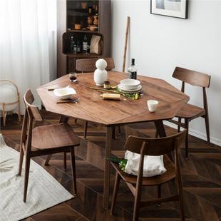 Nordic full solid wood walnut deformable dining table folding octagonal square table round table dual-purpose dining table chair combination