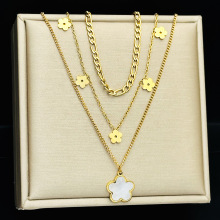 跨境钛钢四叶草五花贝母项链18K真金电镀不掉色轻奢感锁骨链