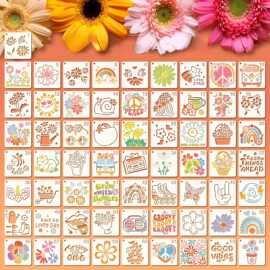 跨境雏菊植物花卉64pcs镂空模版 花草动物彩绘喷绘DIY图案