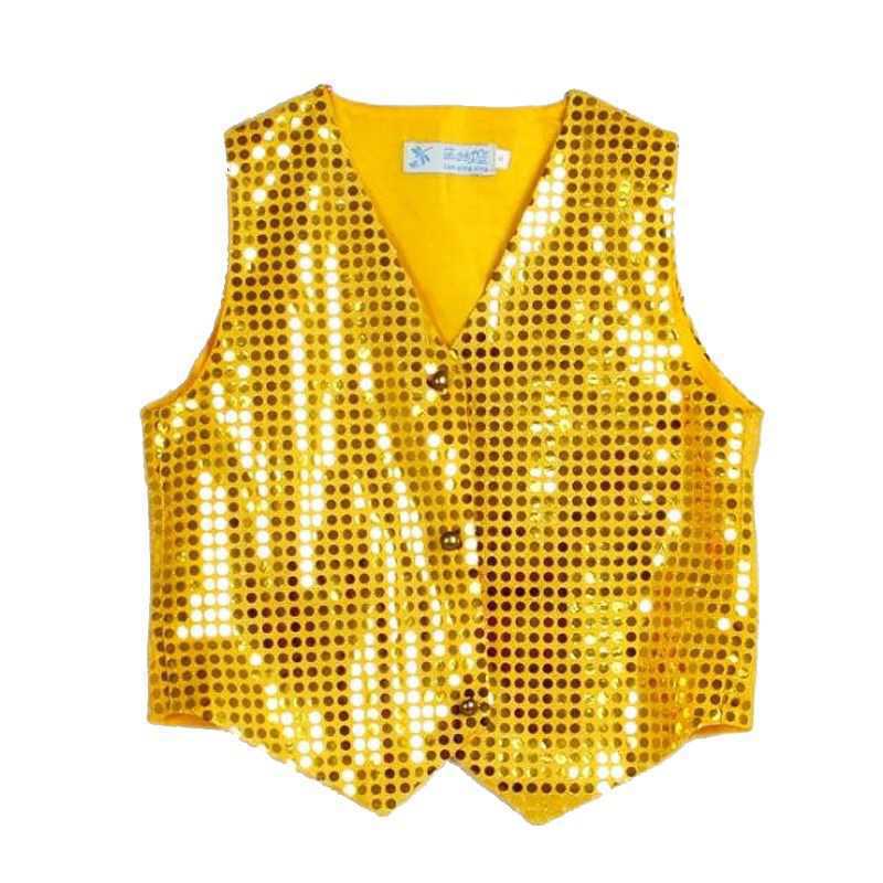 嘻哈马甲演出服儿童街舞亮片马甲表演服新款男女童爵士舞亮片马甲