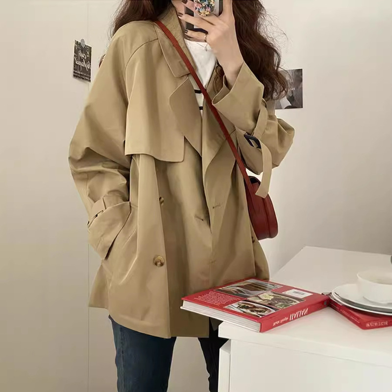 Korean British Academy Style Petite Brown Trench Coat for Women 2026 Autumn and Winter Hong Kong Style Fashionable Long-Sleeve Coat Jacket Korean British Academy Style Petite Brown Trench Coat for Women 2026 Autumn and Winter Hong Kong Style Fashionable Long-Sleeve Coat Jacket