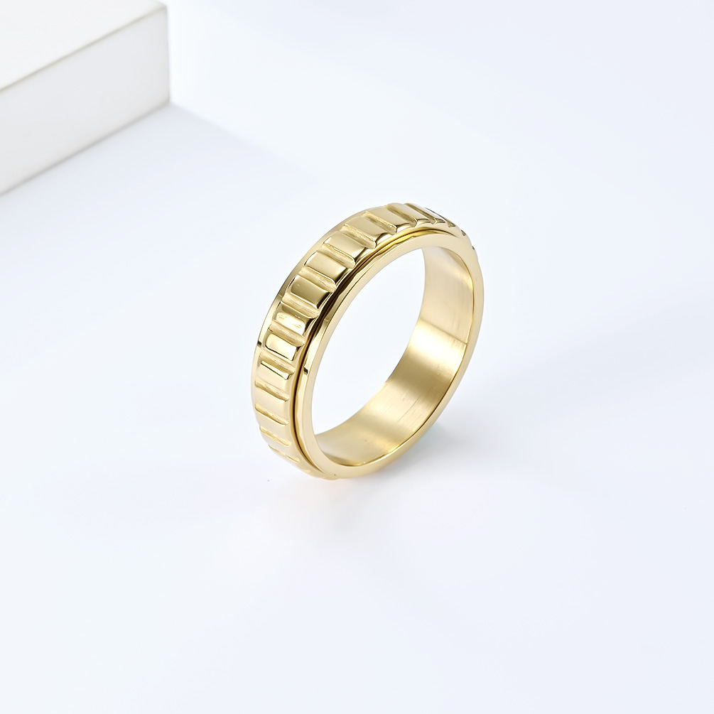 Street Occasion Titanium Steel Material Round, Lattice Pattern Round Lattice Titanium Steel Classic Style Anxiety Ring Rings