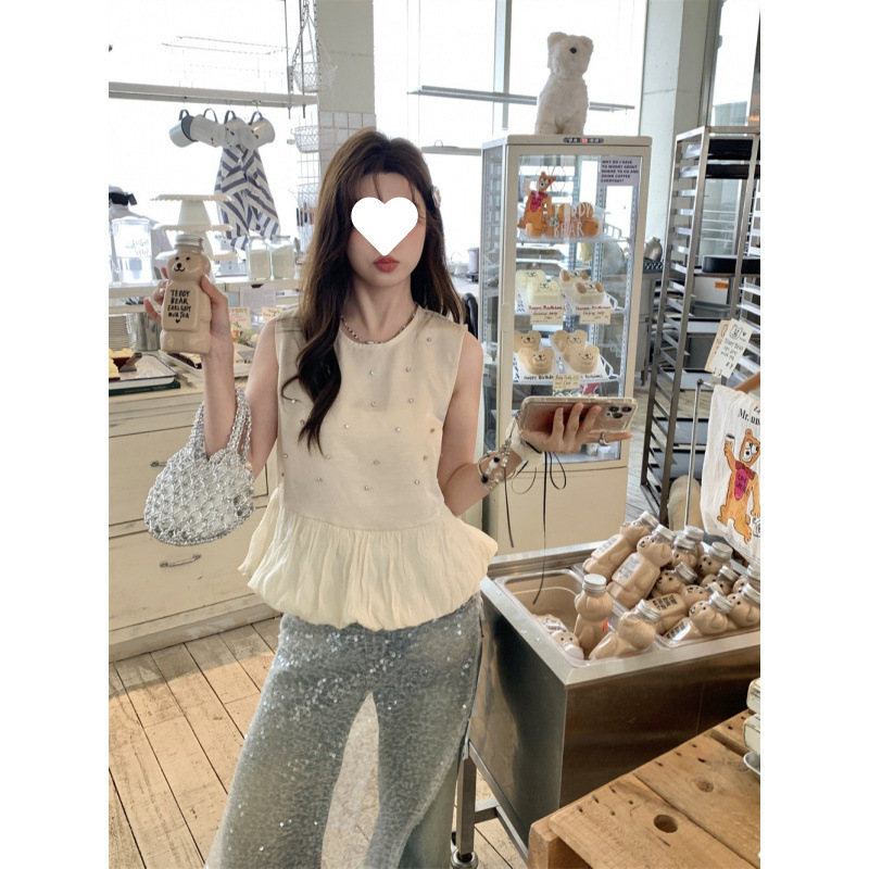 高级法式时尚甜美钉钻气质背心女夏新款宽松短款设计感裙子拼接|undefined