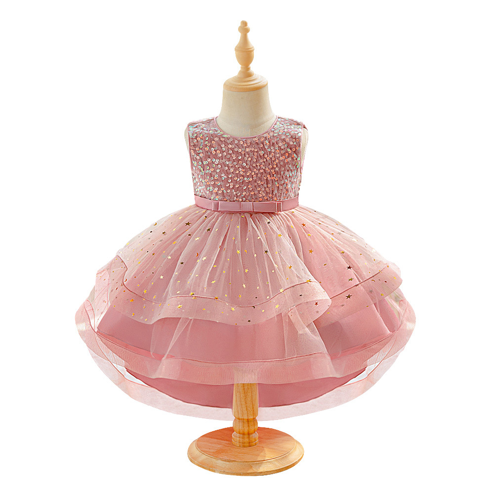 Vestido para niños, vestido de princesa, hilo esponjoso con lentejuelas, vestido de fiesta de niña de flores, vestido de lavado de un año para bebés