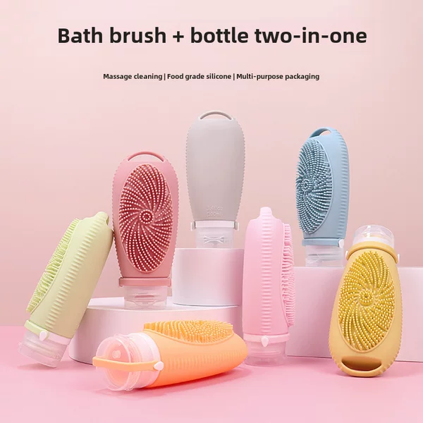 Silicone Shampoo Brush, Refillable Travel Bottle, Press-Type Shower Gel, Shampoo Portable Storage Bottle