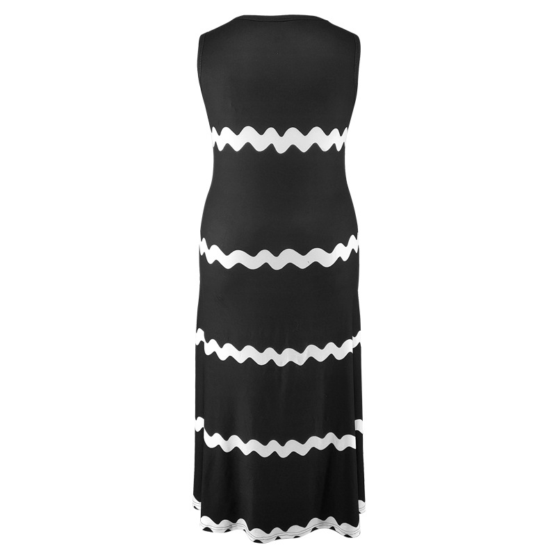 Plus size dames jurk mouwloos met spaghettibandjes gestreept_voghion.com