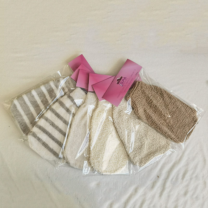 En stock Cáñamo guantes de baño Toalla de baño frotar mochila guantes de lavado de dedos cepillo de baño cubierta de barro frotar Toalla de la espalda
