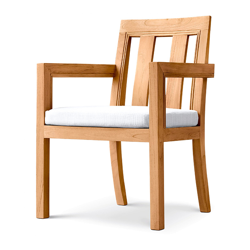 Conjunto de mesa y sillas de teca para patio de villa, madera maciza con acabado envejecido, madera anticorrosiva, mesa y sillas de exterior resistentes al agua y al sol.