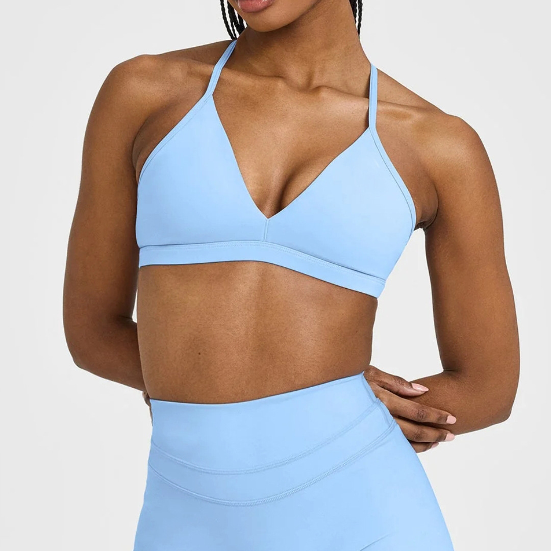 Comercio exterior escotado frente V desnudo agradable para la piel eslinga ajustable con almohadilla para el pecho Pantalones de cuatro puntos Traje deportivo de fitness de yoga