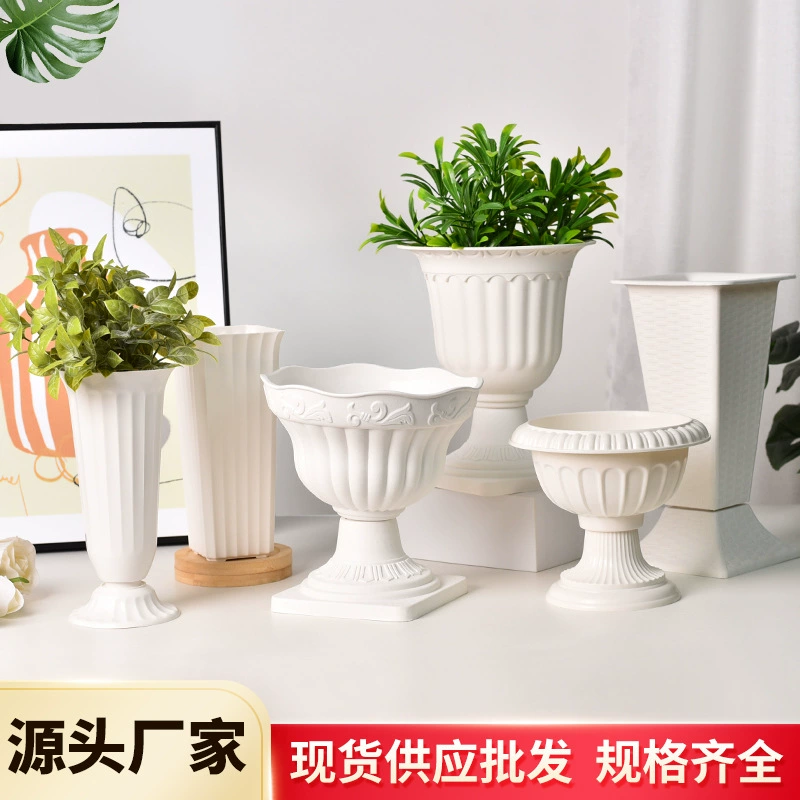 Пластиковый цветочный горшок с колоннами в европейском римском стиле, декоративное украшение с искусственными цветами, креативный высокий угловой декоративный горшок для садоводства, разборный цветочный горшок.