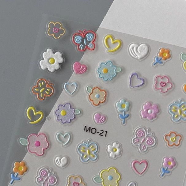 Popular Korean-style small flower embossed 3D nail art stickers on Xiaohongshu, cartoon DIY waterproof embossed stickers, pen holder stickers