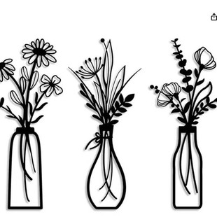 3 Pieces Metal Floral Wall Art-Country Farmhouse Decor Black Minimalist Floral Wall Decorations