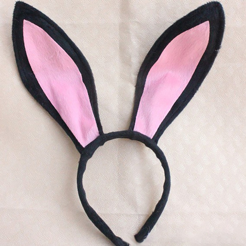 Rabbit ears headband, black, pink, white and gray, plush rabbit ears hair accessory, cute maid cosplay props