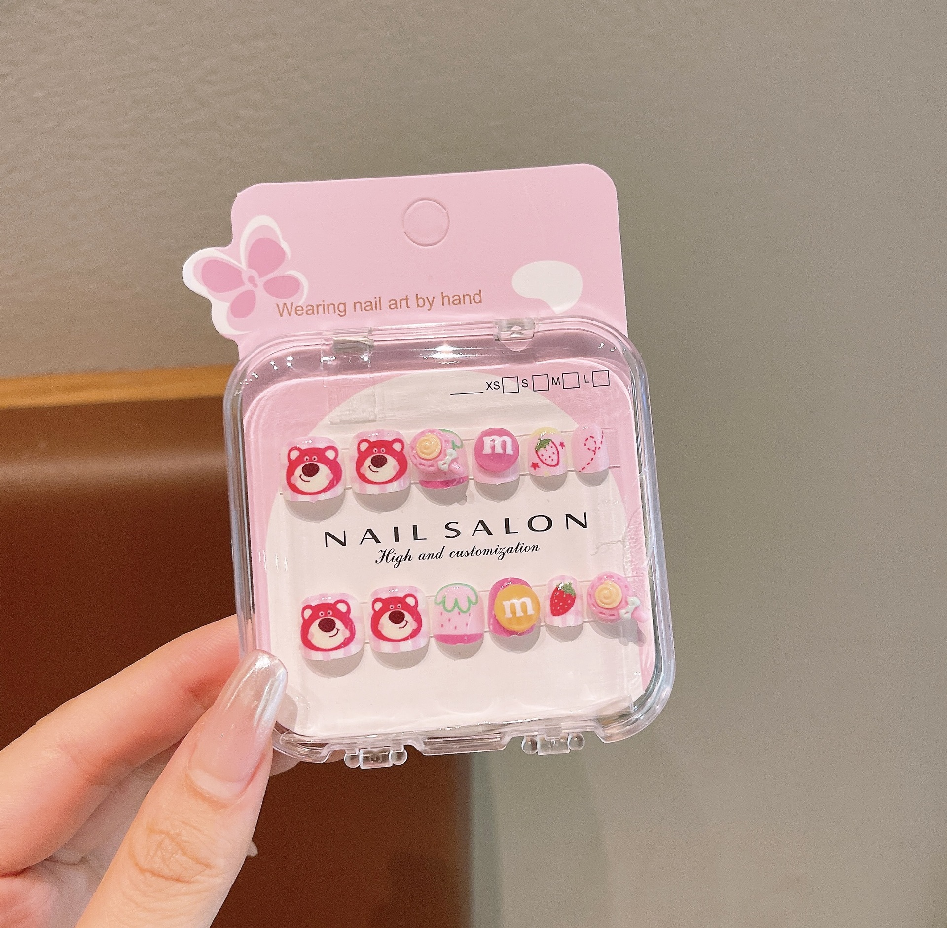 Uñas postizas removibles para niñas, en caja, con diseños de dibujos animados, pegatinas de uñas exquisitas, piezas de uñas.