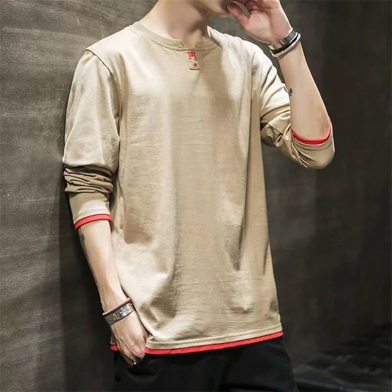 boy Long Sleeve T-Shirt For Men Trendy Gray Crew Neck Clothes Tops Inner Wear Autumn Winter Casual Base Shirt_voghion.com