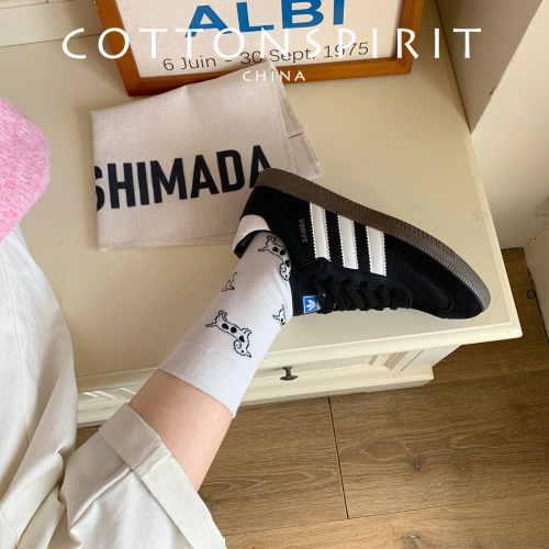 Cartoon Spotted Puppy Socks for Girls, Mid-Calf Length, Instagram Trendy Spring and Autumn Style, Cotton, Japanese Cute School Style Winter and Autumn Socks