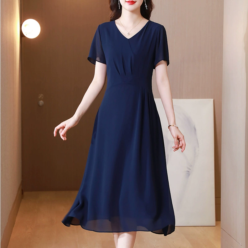 День матери Летнее шелковое платье для женщин среднего и пожилого возраста
