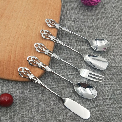 304 stainless steel hollow spoon and fork, trending tableware knife and fork spoon, court tableware coffee spoon dessert fork mooncake knife and fork