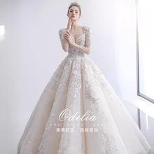 odelia《花径》婚纱礼服2024新款新娘轻奢小众高端高级大拖尾长袖