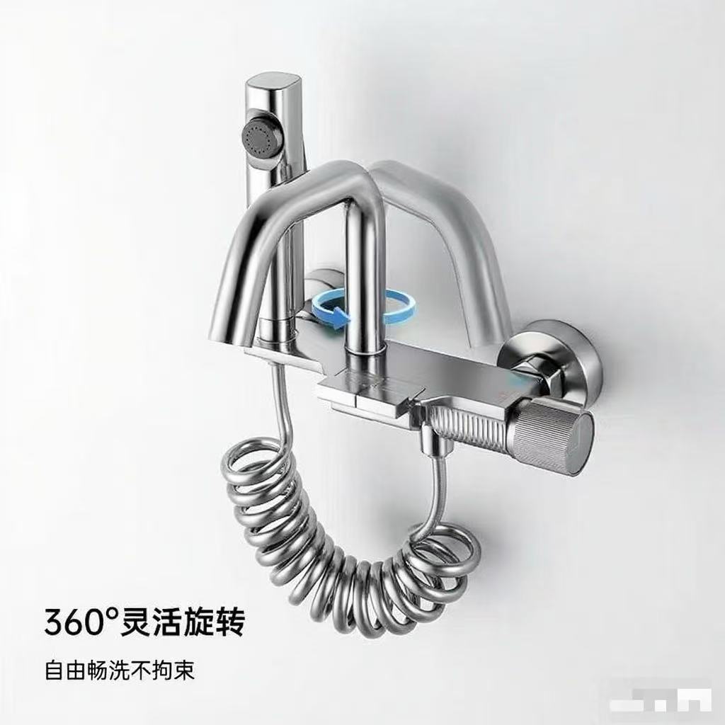 Grifo de la piscina de la fregona de cobre grifo frío individual con PISTOLA DE PULVERIZACIÓN balcón multifuncional alargado fregona de cuello abierta montada en la pared image 14