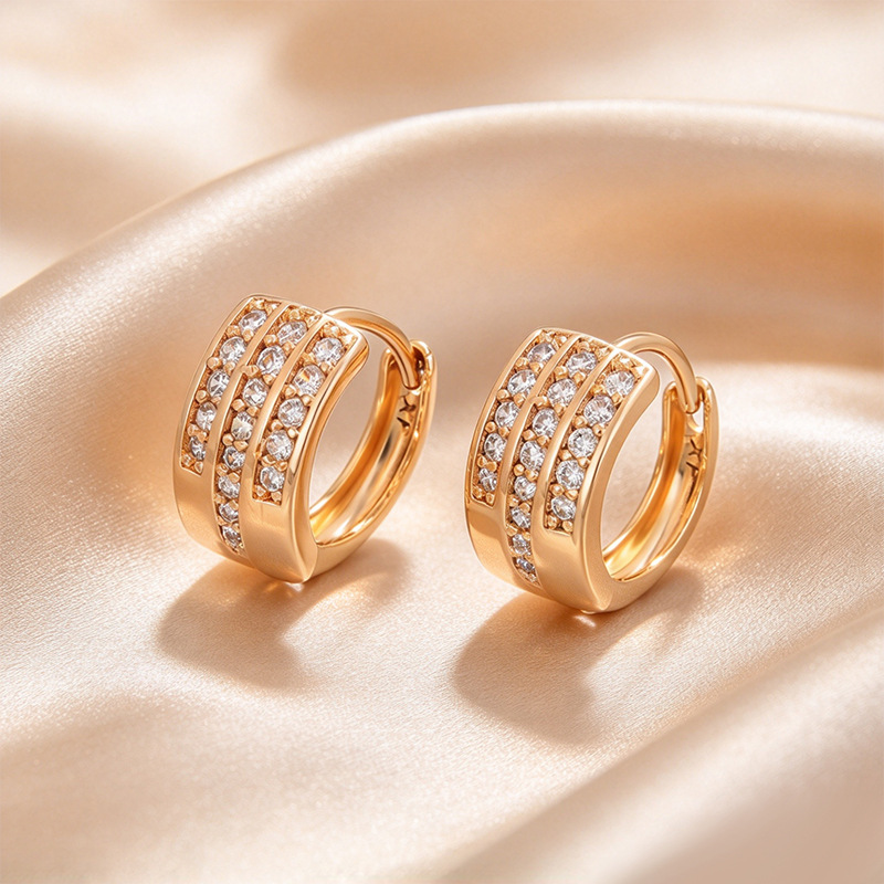 Pendientes de Aro con Zirconia de Aleación de Cobre Bañado en Oro de 18K