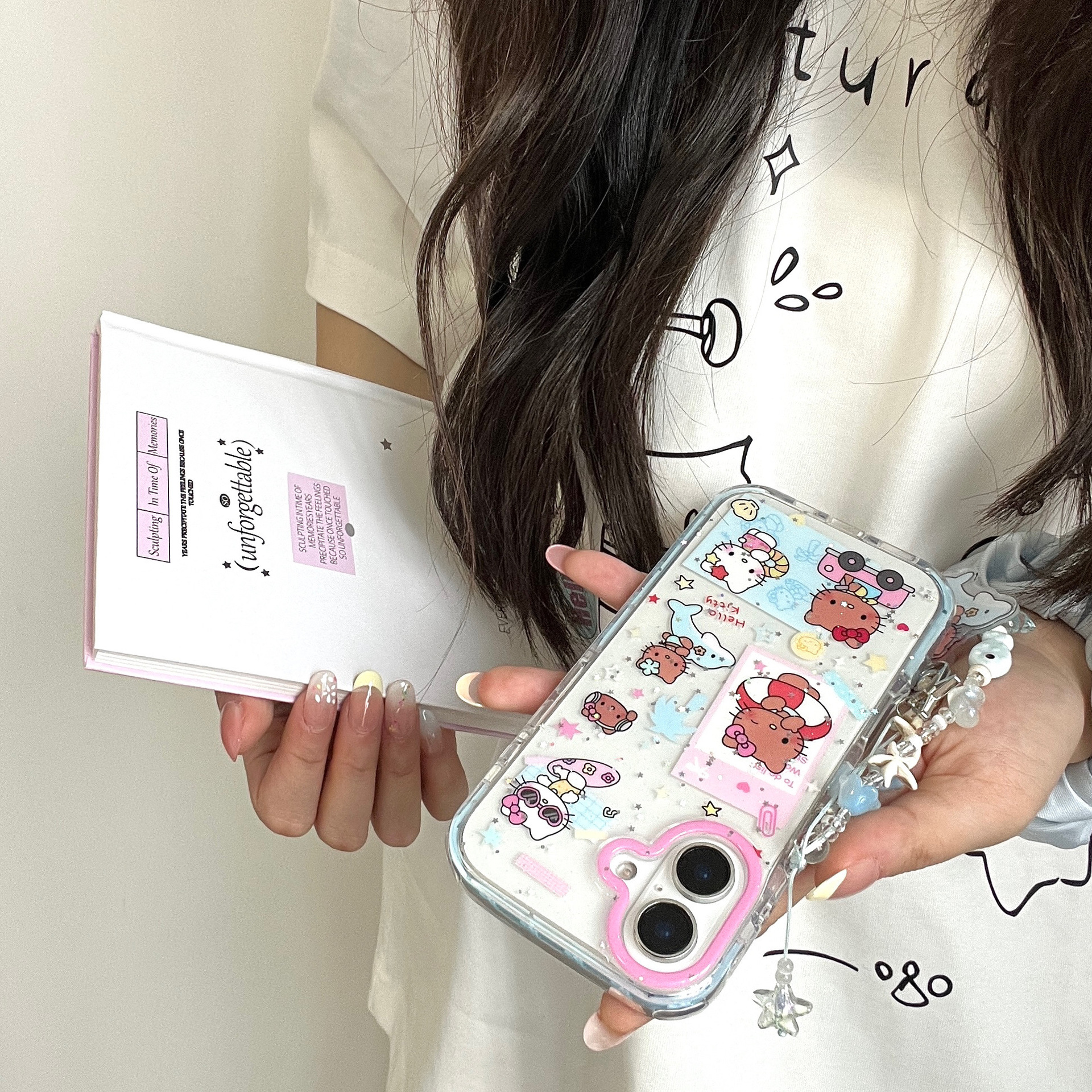 Dibujos animados coreanos piel negra KT gato para Apple 16ProMax funda para teléfono móvil 15Pro cadena 14/13 nicho 15PM