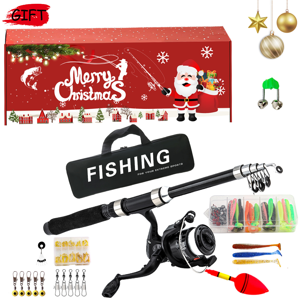 Christmas Luya Rod suit Glass Rod suit Sea Fishing Remote Investment Ultra Light and Convenient Full Set of Fishing Tackle Fishing Rod Cross-border Batch