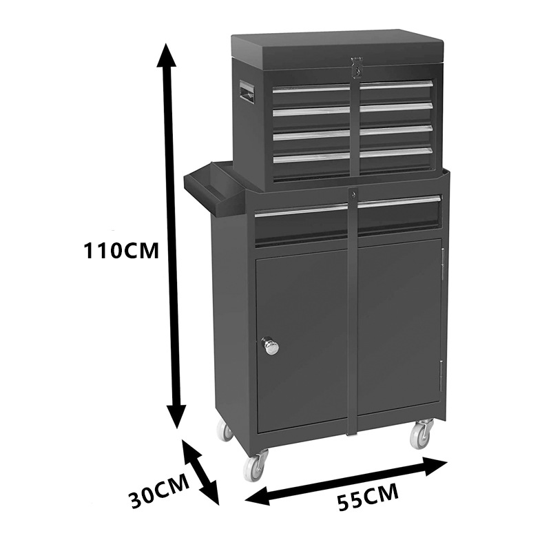 Caja de herramientas extraíble negra de 4 cajones con armarios grandes y estantes ajustables gabinete de herramientas de seguridad de mantenimiento