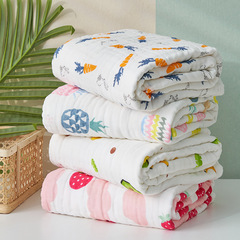 Cartoon printed high-density six-layer gauze pure cotton baby blanket, newborn baby bathing water-absorbent towel baby blanket cover throw