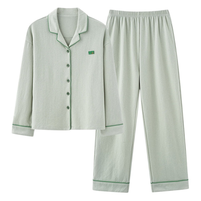 Algodón puro pareja pijamas de las mujeres del otoño nuevo simple chica lycra algodón manga larga vestir prendas exteriores desgaste los hombres traje