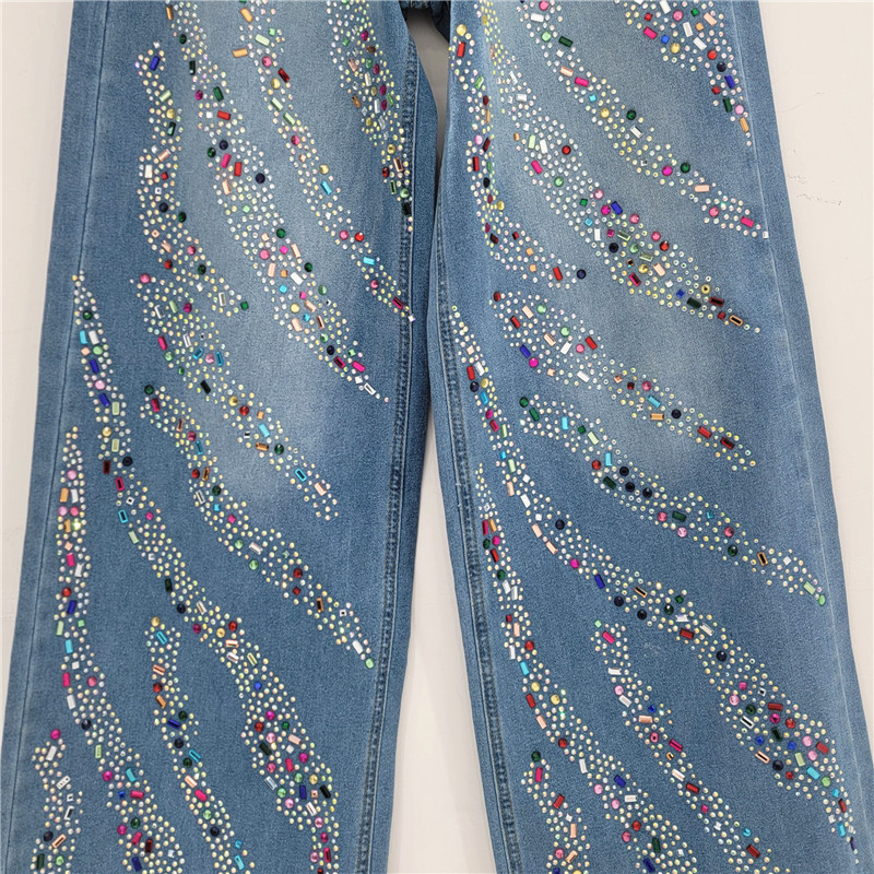 Retro americano caliente taladro jeans pantalones de piernas anchas para mujeres 20226 primavera nueva cintura alta delgada suelta pantalones rectos versátiles image 4