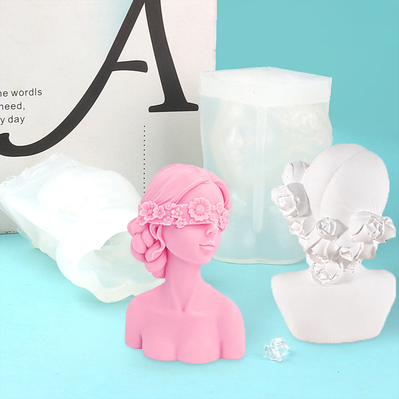 Ojos vendados chica yeso molde de silicona retrato vela decoración Cuerpo Humano ojo cerrado aromaterapia herramienta abrasiva fábrica directa en stock