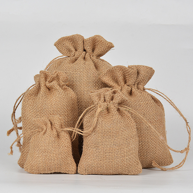 Jute Drawstring Pouches, Natural Burlap Bags, Gift Bags, Multi-Specification Burlap Storage Bags, Wholesale in Stock