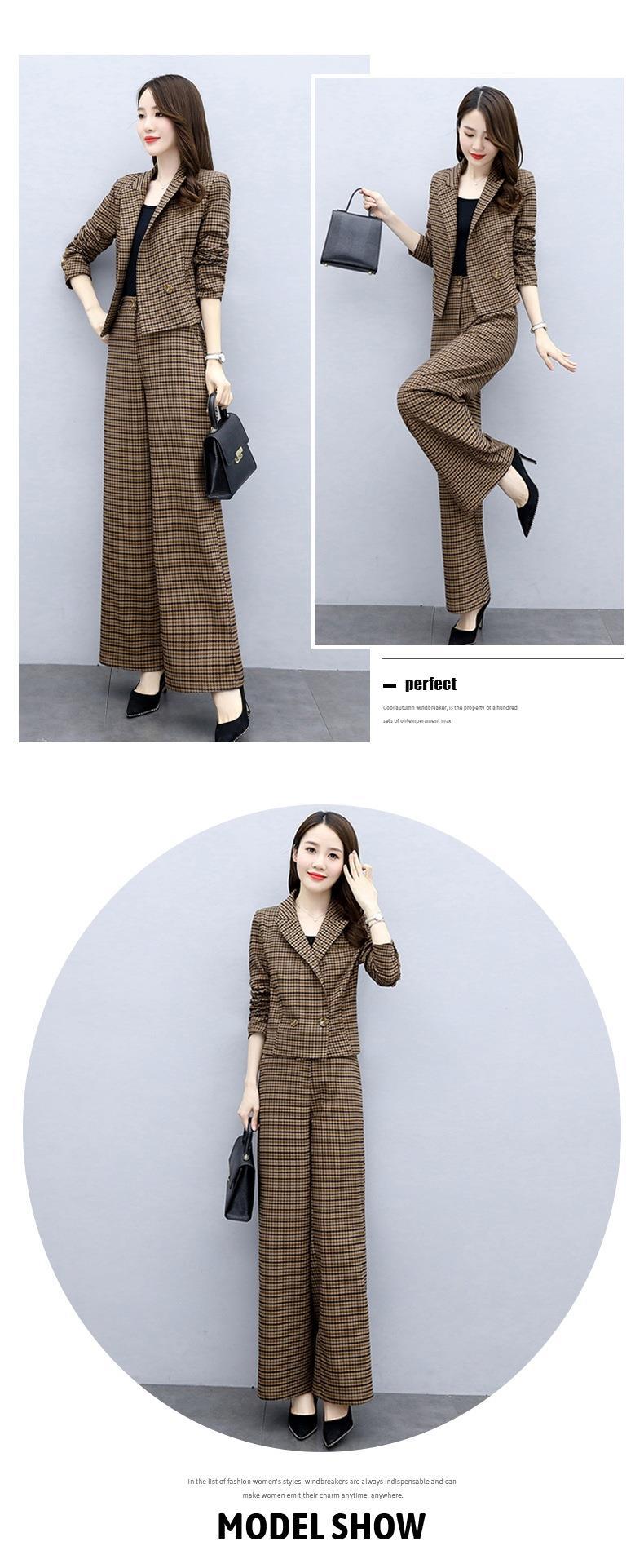 GraceChic Plaid Suit For Women Spring And Autumn 2023 New Korean Style Fashionable Age-Reducing Elegant Wide-Leg Pants Two-Piece_voghion.com