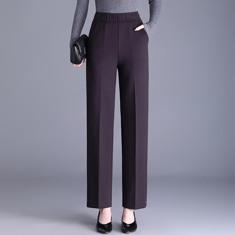 Women's High-Waisted Straight-Leg Pants, High Elasticity, Breathable, Skin-Friendly, Smooth, Diagonal Pockets, Three-Dimensional Tailoring, Slimming Casual Long Pants