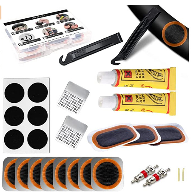 Bicycle Tire Repair Tool Set Cold Patch Tubeless Tire Lever No-glue Patch Kit Tire Repair Tool Box